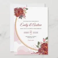Burgundy Peony Elegant Floral Watercolor Wedding Invitation