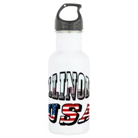 Illinois Picture and USA Flag Text Water Bottle