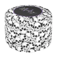 Gothic Black White Skulls Patterned Custom Name Pouf