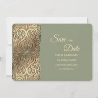 Sage Green and Faux Gold Save the Date Elegant 