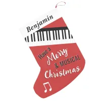 Piano Keys Music Themed Red Personalized Small Christmas Stocking