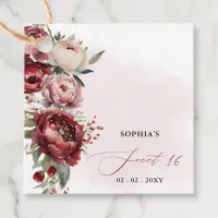 Elegant Modern Burgundy Blush Floral Sweet 16 Favor Tags