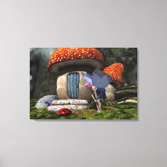 Cute Pink-Haired Fairy Meets Ladybug Canvas Print