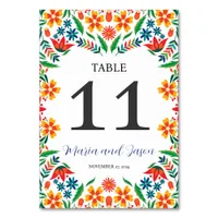 Mexican Floral Colorful Botanical Flowers Wedding Table Number