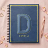 Blue Faux Denim Monogram Letter D Name Notebook