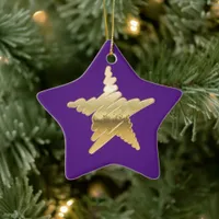 Chic Christmas metallic gold star purple Ceramic Ornament