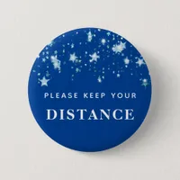Keep your distance covid-19 shiny stars blue button