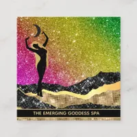 *~* Goddess Woman Ombre Glitter Cosmic Lunar Square Business Card