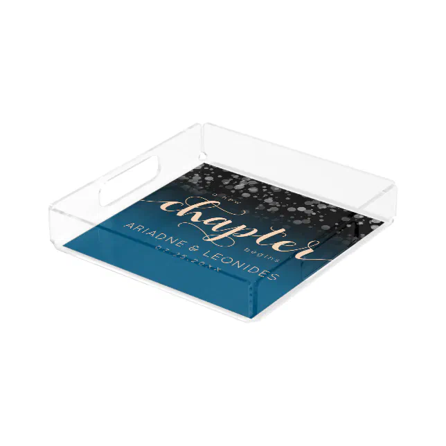 Elegant Peach Oceanic Blue Wedding A New Chapter Acrylic Tray