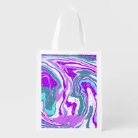 Purple, Teal, Turquoise Marble Fluid Art     Grocery Bag