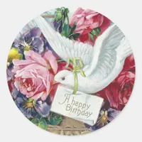 Vintage Birthday Dove Classic Round Sticker