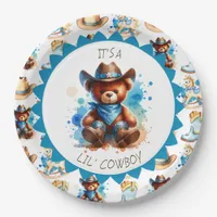 It's a Boy | Cowboy Teddy Bear Boy's Baby Shower Paper Plates