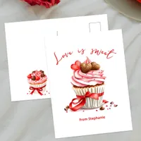 Cupcake with Heart Chocolates Love is Sweet Postcard