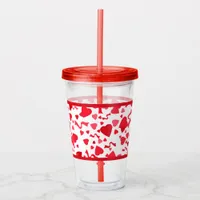 Red Confetti Hearts Pattern Acrylic Tumbler