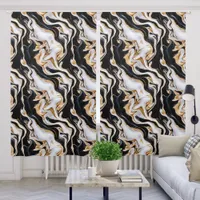 Black, Gold and White Marble Pour Painting Effect Blackout Curtains