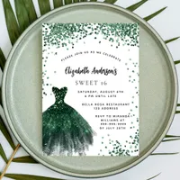 Sweet 16 emerald green dress glitter glamorous invitation