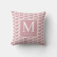 Cute Girly Pink Hearts Monogram Throw Pillow