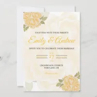 Cream Yellow Rose Boho Floral Watercolor Wedding Invitation