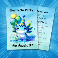 Let's Celebrate Axolotl Boy's Birthday Party Invitation