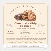 Homemade Chocolate Chip Cookies Cottage Food Law Square Sticker