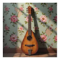 Six-Stringed Dulcimer Vintage Floral Acrylic Print
