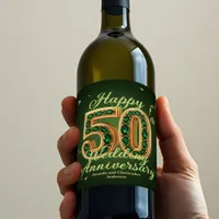 Gold and Emerald Green 50th Wedding Anniversary Wine Label