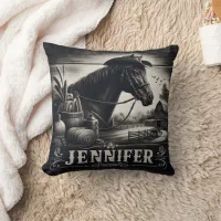 Rustic Western Horse and Farm Scene Throw Pillow