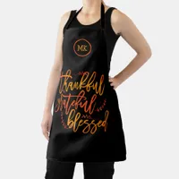 Thankful Grateful Blessed Gratitude Script Black Apron