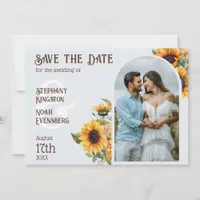 Dusty Blue Rustic Sunflower Photo Wedding Save The Date