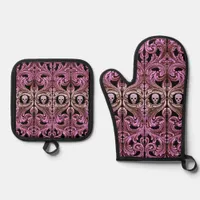 Goth Pink Ornament with Skull  Oven Mitt & Pot Holder Set