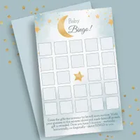 Over the Moon Blue Boy Baby Shower Bingo Card
