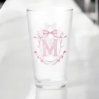 Pink Coquette Bow Monogram Custom Pint Bar Glass