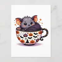 Adorable Bat in a Halloween Teacup Postcard