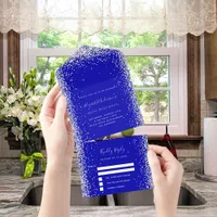 Royal blue silver glitter birthday rsvp all in one invitation