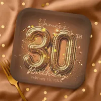 Stylish Glam Brown and Gold 30th Birthday Paper Plates