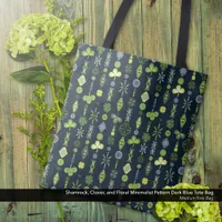 Shamrock Clover Minimal Modern Pattern Dark Blue Tote Bag