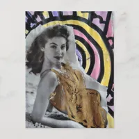 Woman in 1939 on the beach gold swimsuit postcard