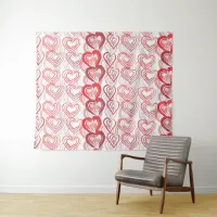 Red Cute Girly Doodle Hearts Pattern Tapestry