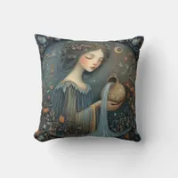 Aquarius Water Bearer Zodiac Celestial Birthday Throw Pillow
