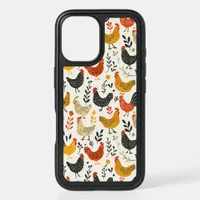 Roosters and Chickens Simple Illustration Print iPhone 16 Case