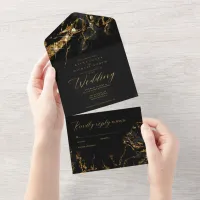 Marble Glitter Wedding Black/Gold ID644 All In One Invitation