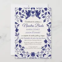 Blue Floral Romantic Aesthetic Spanish Wedding Invitation