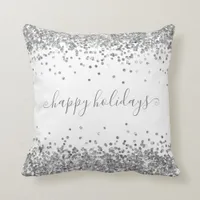 Silver Glitter Happy Holidays Sparkle and Shine Throw Pillow