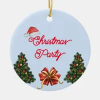 Chic Green Trees Typography merry christmas party Ceramic Ornament