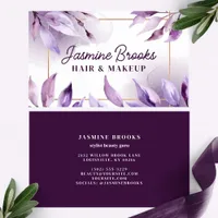 Purple Leaves and Gold Frame Watercolor Business Card