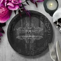 Gothic Hallowedding Scrollwork B&W ID866 Paper Plates