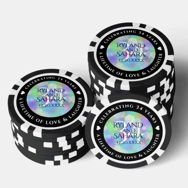 Elegant 34th Opal Wedding Anniversary Celebration Poker Chips