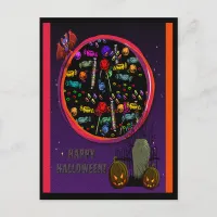 Candy, Tombstone and Jack o' Lanterns Postcard