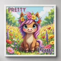 Pretty Pony | Cute Cartoon Kid's Nursery Art Peel And Stick Photo Tile
