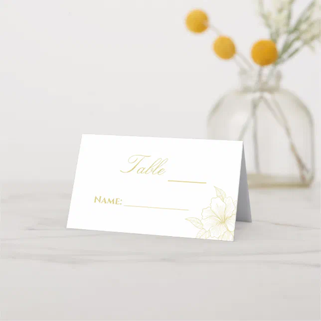 Minimalist Elegant Outline Floral Wedding Place Card